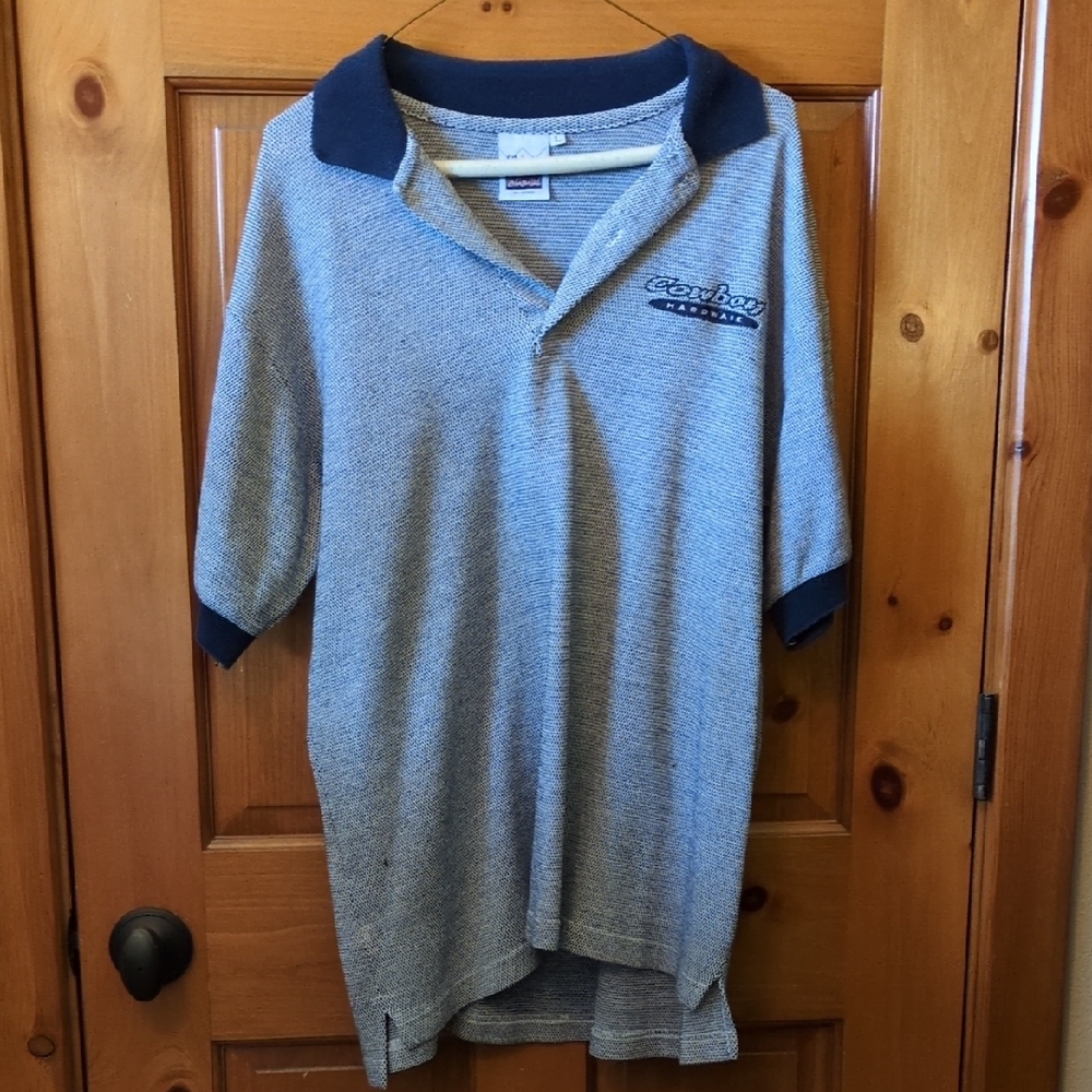 Casual Blue and Gray Polo Shirt with Navy Accents